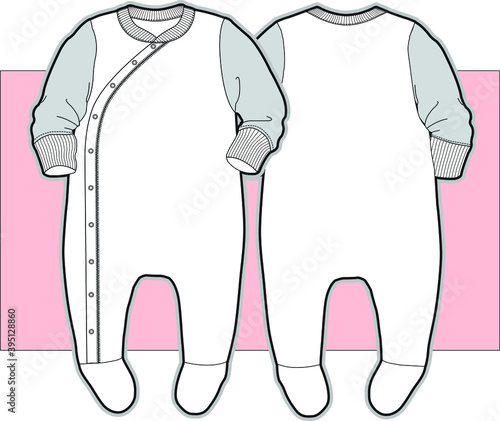 Baby bodysuit flat sketch template. Baby bodysuit. Baby Romper