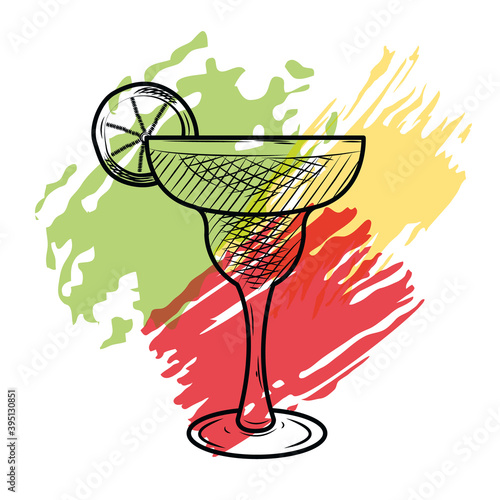 alcoholic drinks concept, margarita cocktail icon, sketch style