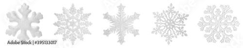 Set of beautiful decorative snowflakes on white background. Banner design photo
