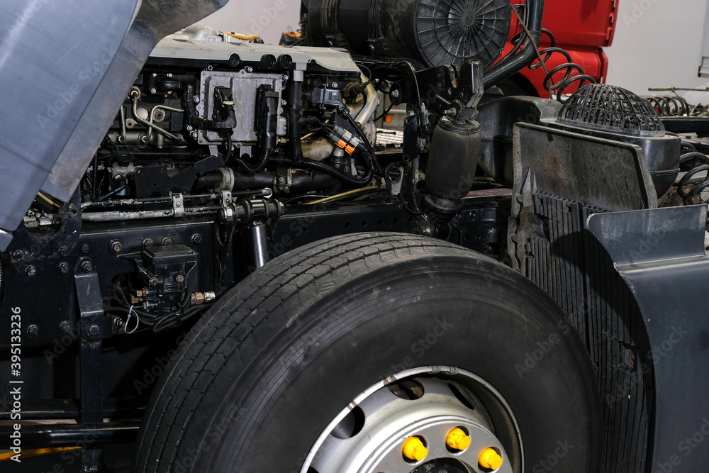 Truck repair in a car service, car cabin close up. Technical inspection of the car at the service center Truck repair in a car service, car cabin close up. Technical inspection of the car at the service center