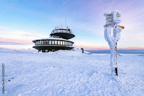 Winter landscape of Sniezka mountain in Poland photo