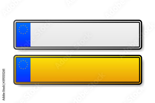 European Number plate car. Information sign. Options for vehicle license plates.