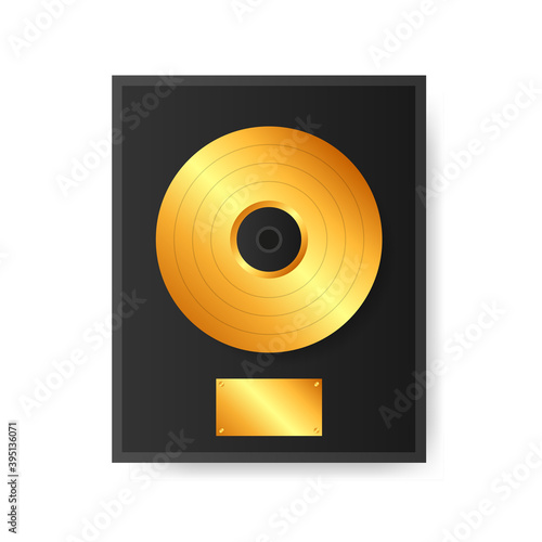 Gold vinyl in frame on wall. Collection disc, template design element.