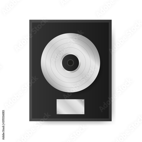 Silver vinyl in frame on wall. Collection disc, template design element