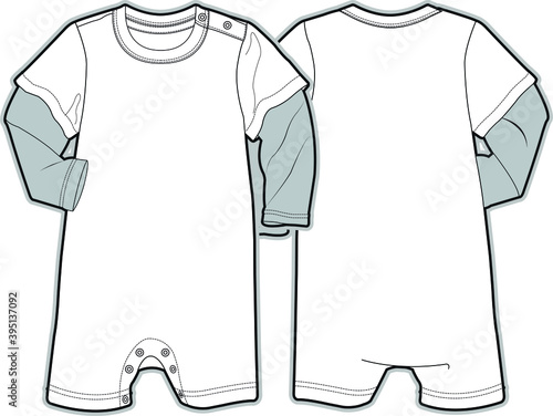 Baby bodysuit flat sketch template. Baby bodysuit. Baby Romper