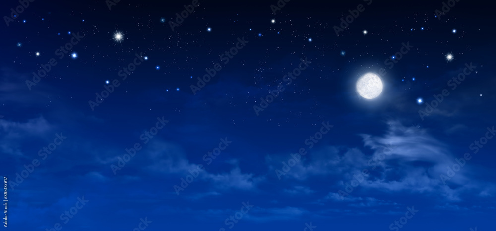Magic night, starry sky and moon