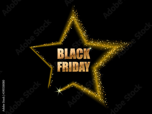 Black Friday. Banner shining gold star retro vector Black Friday