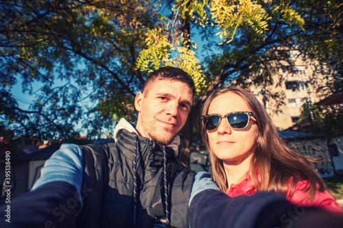 Couple selfie in the nature outside