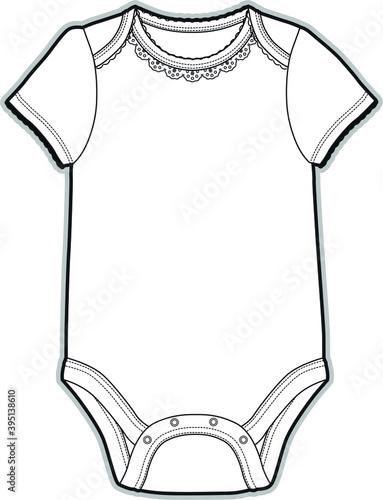 Baby girl bodysuit flat sketch vector