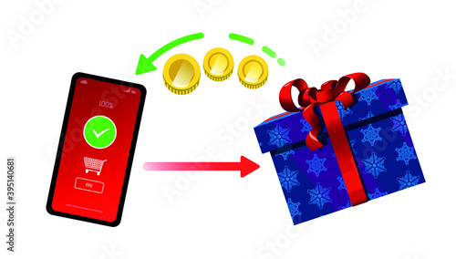 Cashback payment, pay christmas shopping by pos, electronic payment with payback illustration