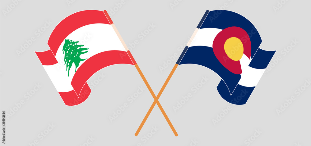 Crossed and waving flags of Lebanon and The State of Colorado Crossed and waving flags of Lebanon and The State of Colorado
