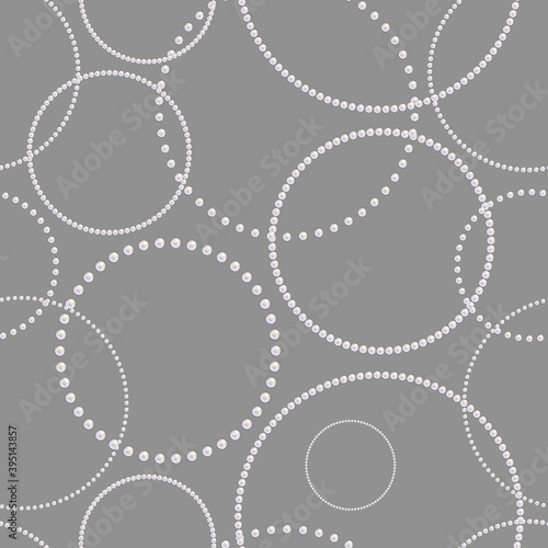 Pearls seamless pattern. Pearl jewelry necklace. Hanging ring. Precious chain. Beauty background design for mother, wedding invitation, gift wrappers, wallpapers, prints. White precious beads. Vector
