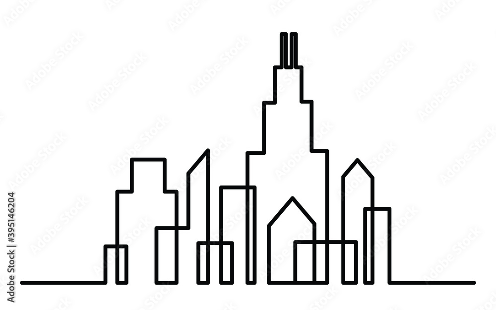 City Skyline - single line illustration / logo.
