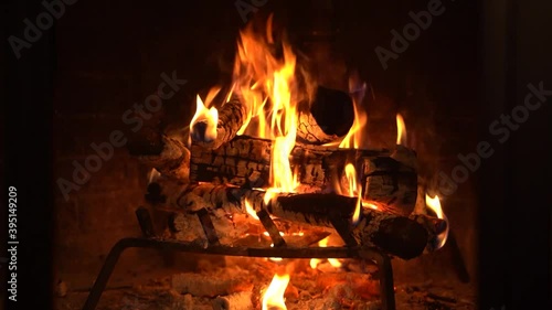 Fire in a fireplace photo