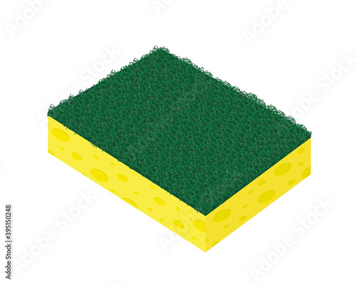 Scrubber sponge, scouring pad isolated on white background. Tool for kitchen dishwashing, sink and bathroom cleaning. Vector illustration.