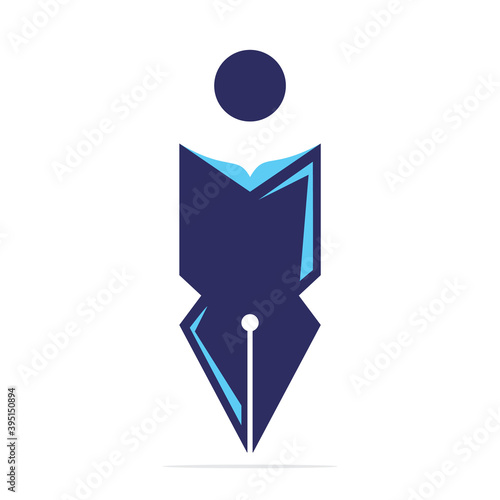 Creative modern pen with book human sign logo design template. Human character Book and Pen logo.