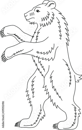 Heraldry. Hand drawn rising bear vector image. Black and white stock illustration for coloring books and pages.