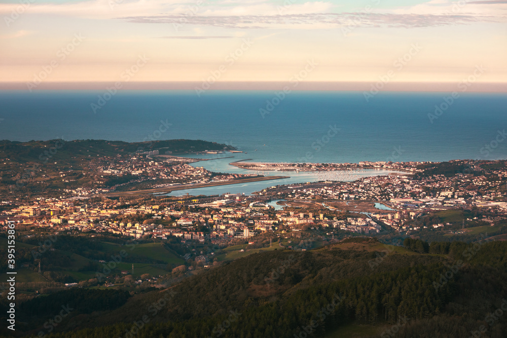 Look at Bidasoa-Txingudi bay with the three cities that formed it: Irun, Hondarribia and Hendaia, at the Basque Country.	