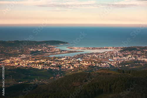 Look at Bidasoa-Txingudi bay with the three cities that formed it: Irun, Hondarribia and Hendaia, at the Basque Country. 