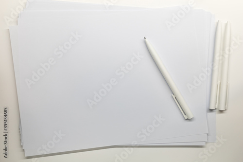white blank paper with ball pen on table