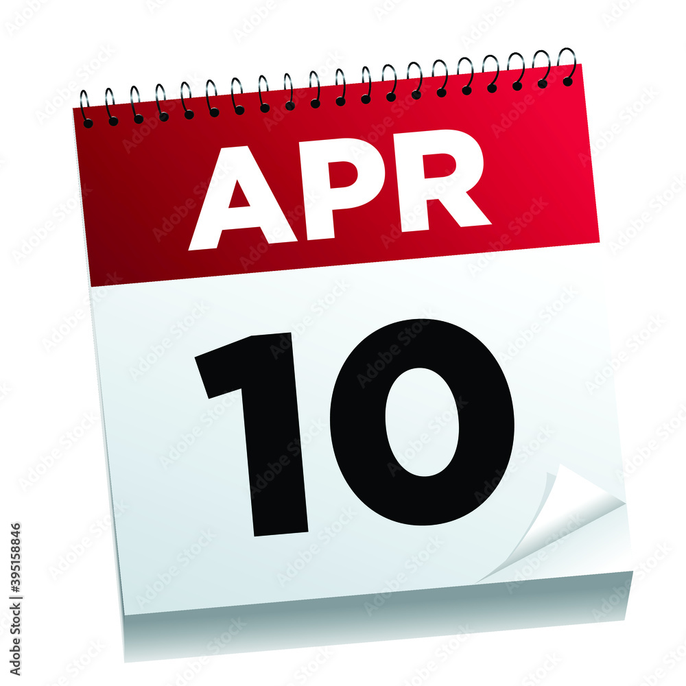 April 10th on a calendar page - illustrated. April 10th on a calendar page - illustrated.