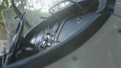 Close shot of a beautiful old car, details on dashboard photo