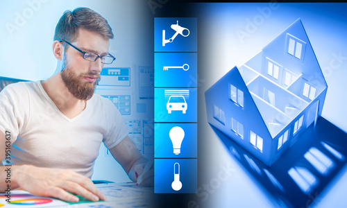 Smart home concept in blue....