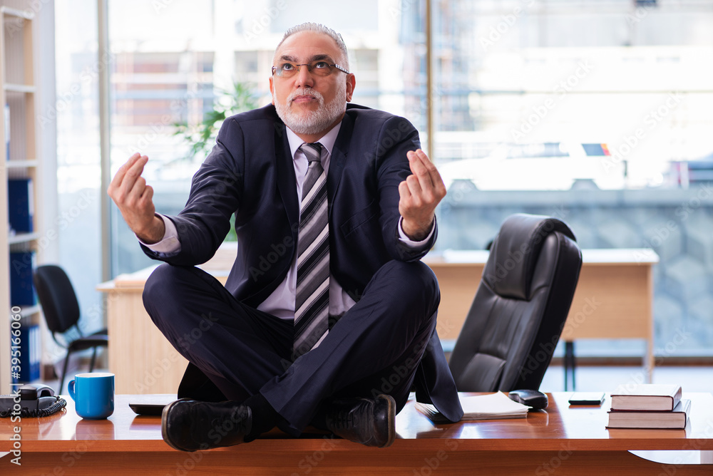 Old businessman employee working in the office Old businessman employee working in the office