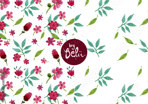Pattern flores y hojas acuarela