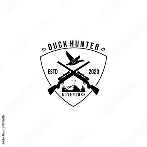 duck hunt logo shield emblem vector template illustration design