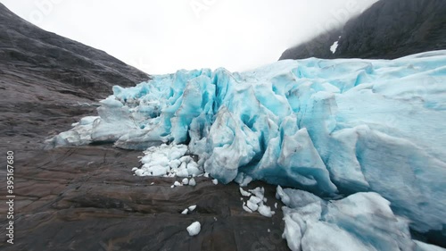 FPV Drone footage flying over a glacier