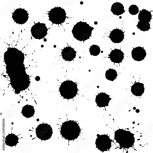 Vector set black ink blobs spatter.