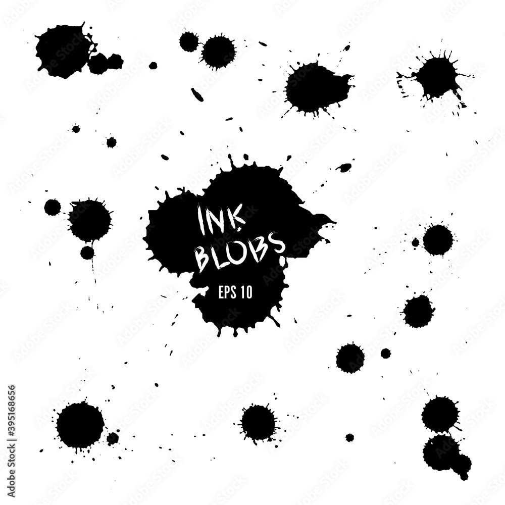 Vector set of black ink blobs stains. Vector set of black ink blobs stains.