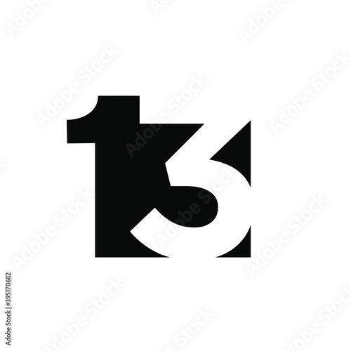 13 initial number negative space logo vector icon design isolated background