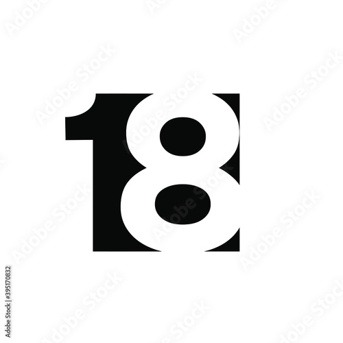 18 initial number negative space logo vector icon design isolated background
