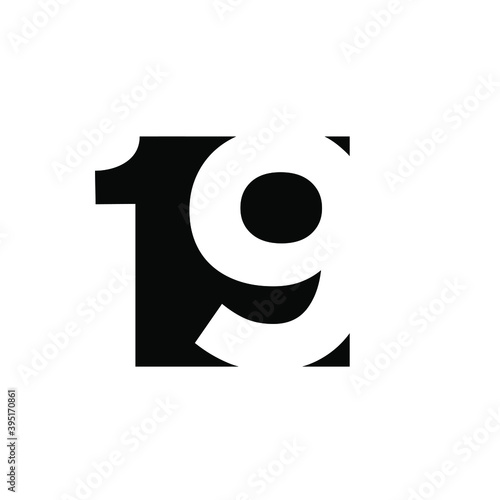 19 initial number negative space logo vector icon design isolated background