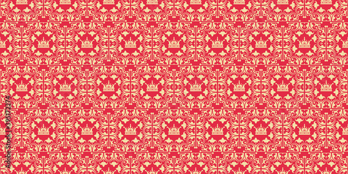 Vintage seamless wallpaper in royal style, background with red pattern, vector graphics.