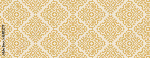 Vintage seamless wallpaper, background with gold pattern, vector graphics.