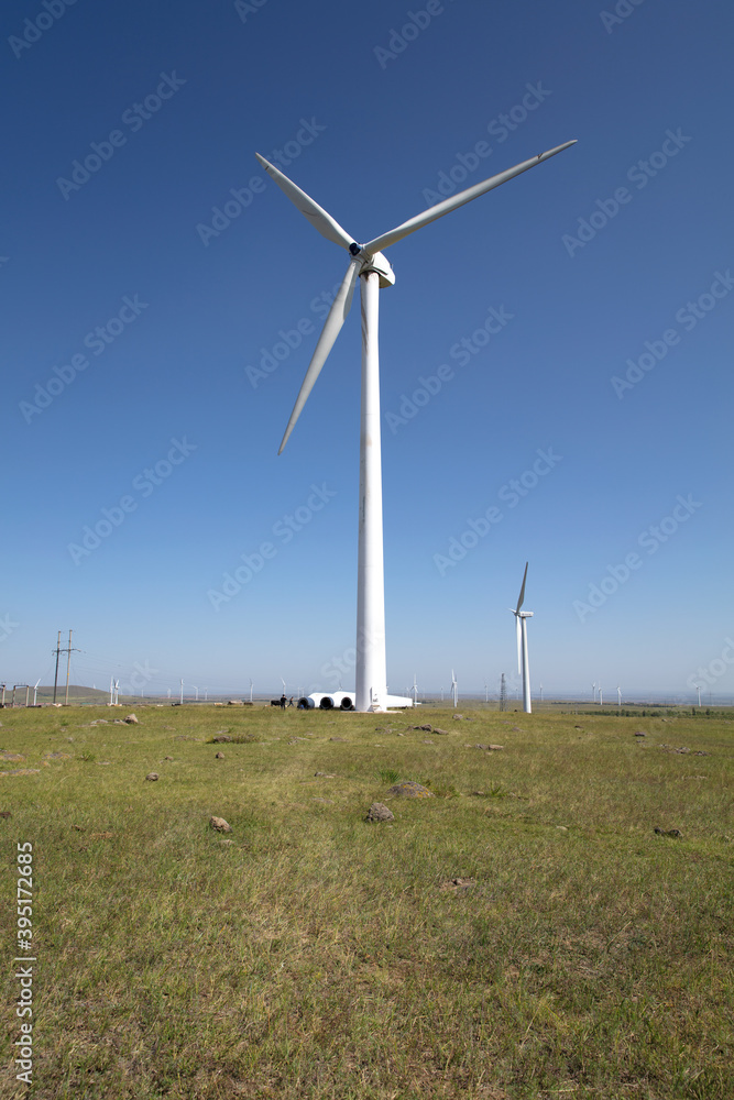 Windmills for generating electricity on the grasslands of Zhangbei County, China Windmills for generating electricity on the grasslands of Zhangbei County, China