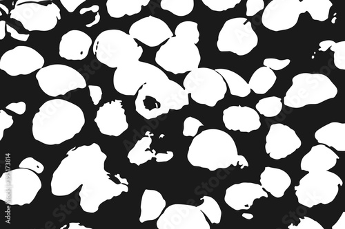 Abstract black white image with long and short intermittent liquid lines made by brush. A monochrome image drawn by hand. Dirty shabby smears of black paint. Vector eps illustration.