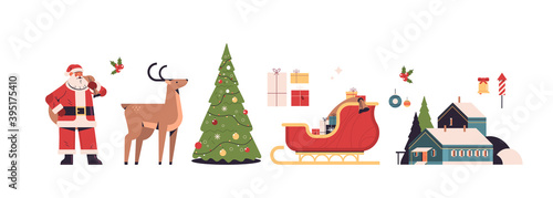 new year elements set merry christmas holidays celebration concept different icons collection full length horizontal vector illustration