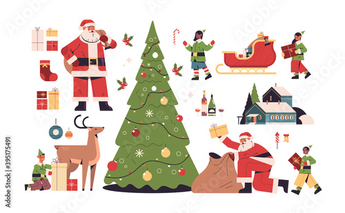 new year elements set merry christmas holidays celebration concept different icons collection full length horizontal vector illustration