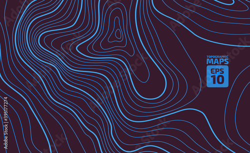 The stylized height of the topographic contour in lines and contours. Marine watershed. The concept of a conditional geography scheme and the water path. Vector illustration.