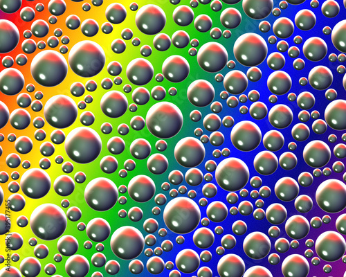 Silver pink blue yellow rainbow lights, abstract background with spheres © damaisin1979