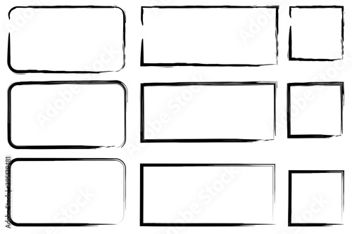 Sketch set with black brush strokes rectangles. Hand drawn abstract vector set. Outline drawing. Stock image. EPS 10.