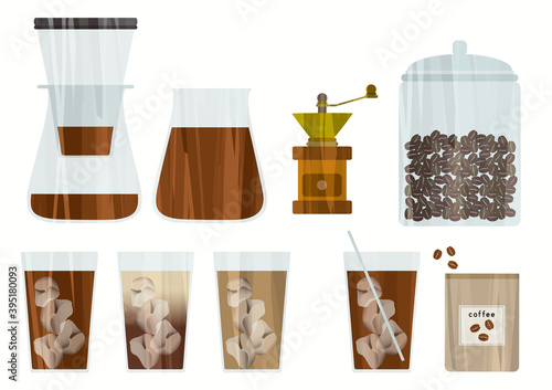 illustration set of coffee and coffee utensils（Ice）