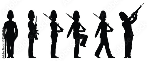 Royal Thai king guard soldier troops with rifle gun silhouette vector