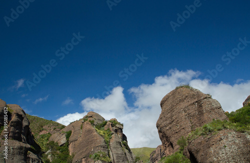 Geology. View of the mountains and rock formations peaks under a deep blue sky in Los Terrones natural reserve in Córdoba, Argentina.  © Gonzalo
