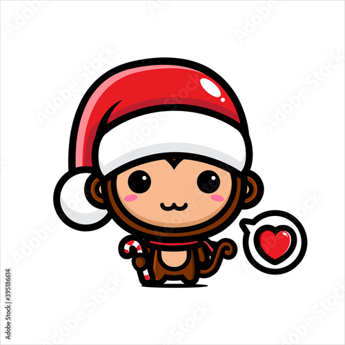 Canvas Print cute monkey character wearing santa costume