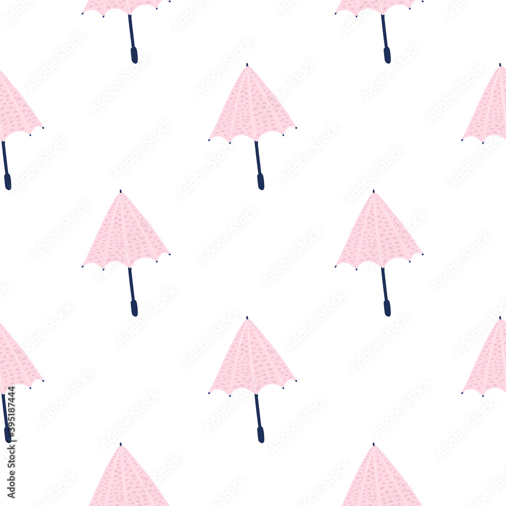 Isolated seamless pattern with pink light umbrella silhouettes. White background. Season print.